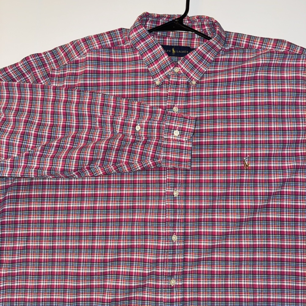 Men's 2XLB Ralph Lauren Big & Tall Cotton Plaid Polo Button-Down Dress Shirt